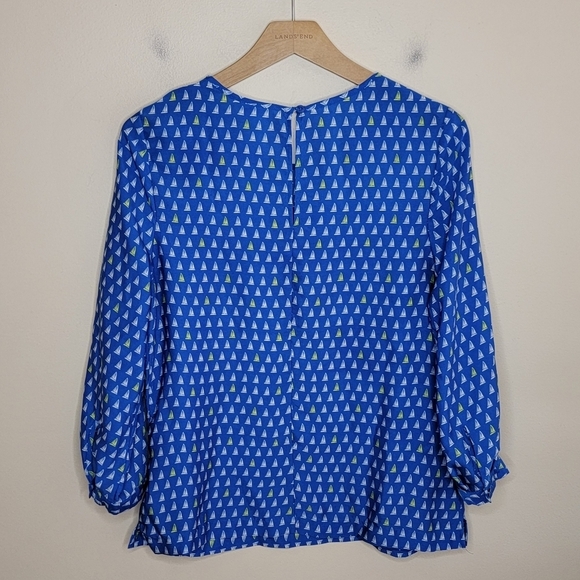 Merona | Blue White Yellow Sailboat Print Long Sleeve Blouse Size Small - Picture 5 of 7